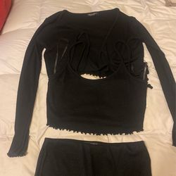 3 Piece outfit with crop top shirt and skirt with long sleeve over cover