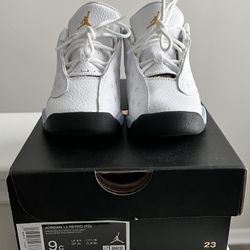 Kids Jordan Retro 9C-White/Yellow And Blue Gray