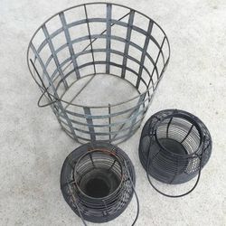 Lot of 3 Outdoor Rustic Metal Wire Candle Carrying Baskets