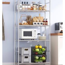 Storage Shelves - 5 Tier Shelf Organizer, Heavy Duty Garage Shelving Unit with Leveling Feet, Stable Metal Shelves Organizer for Pantry, Kitchen and C