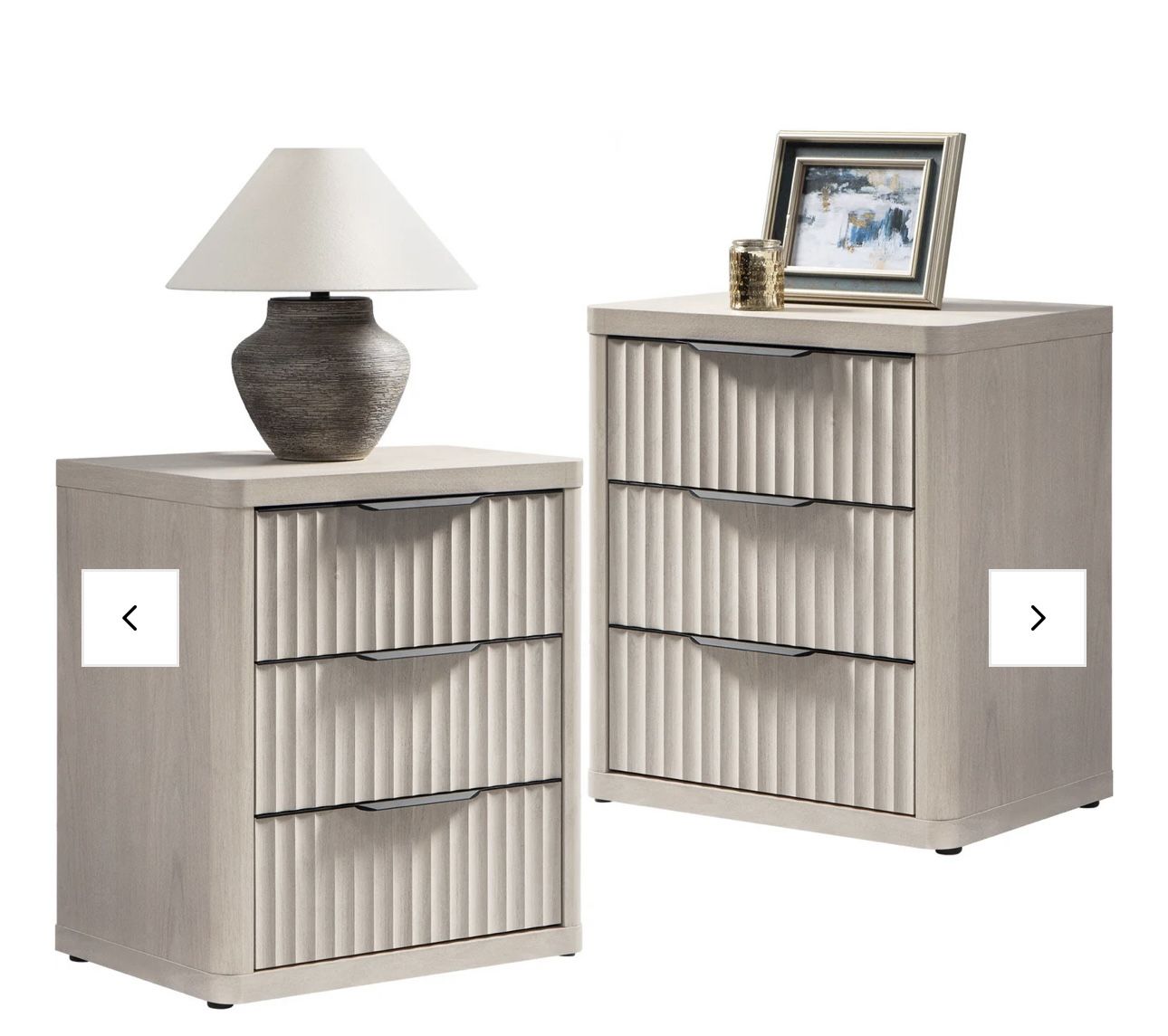 ND019A2CLTY1174 set of 2 Nightstands with 3 Drawers Storage Bedside Table Large Fluted Bed Side End Table Modern 25.6" Tall Wide Mid Century Night St