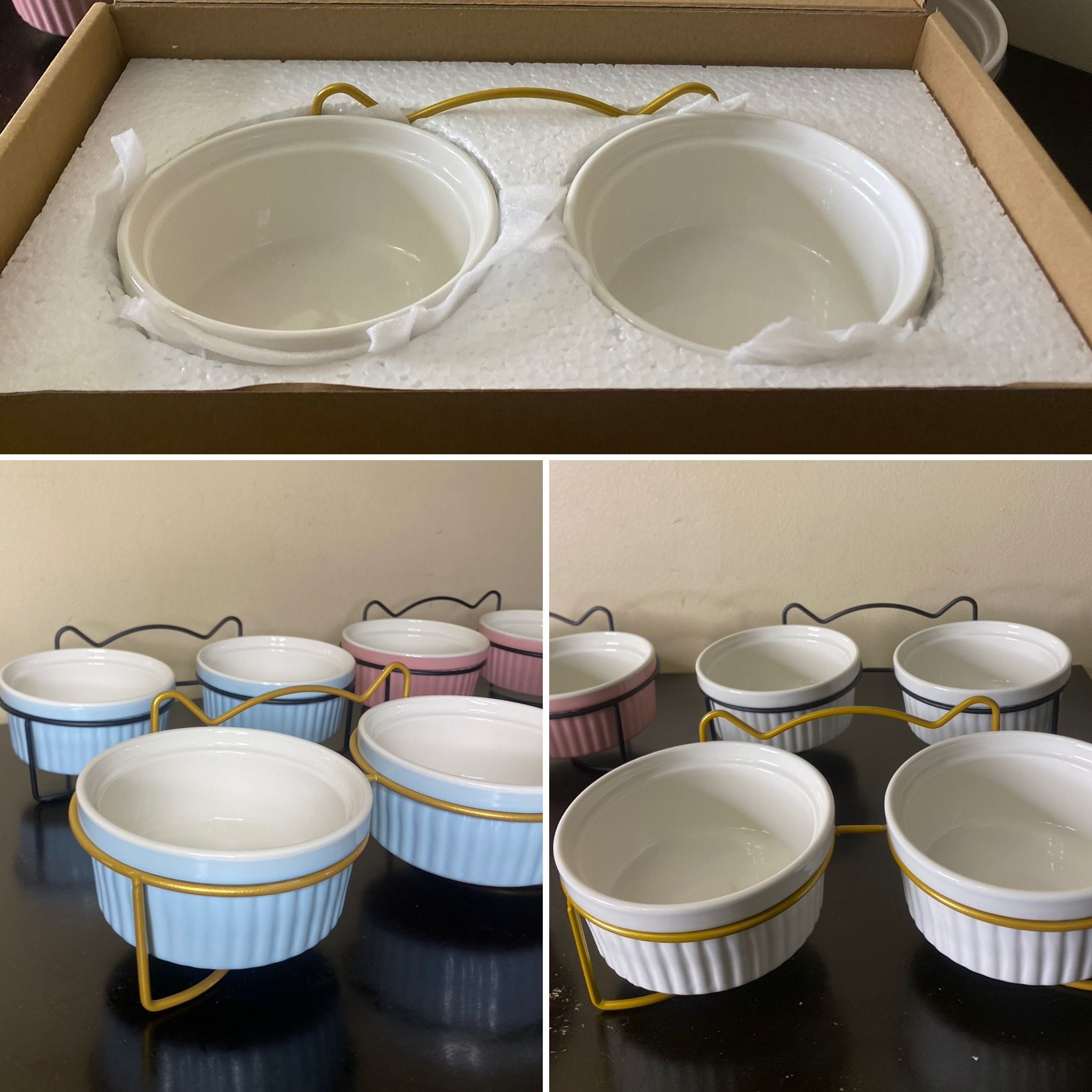 New Cat Dog Bowls & Stands Lot Of 170 Sets Boxed For Resale