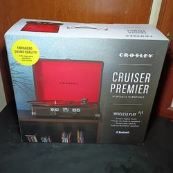 Crosley CR8005G-BK Cruiser Premier Vinyl Record Player with Speakers + Bluetooth