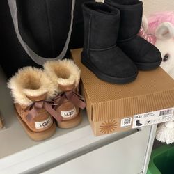 Little Girl Uggs! Size 9 Bow & 7 Black $15 For Both 