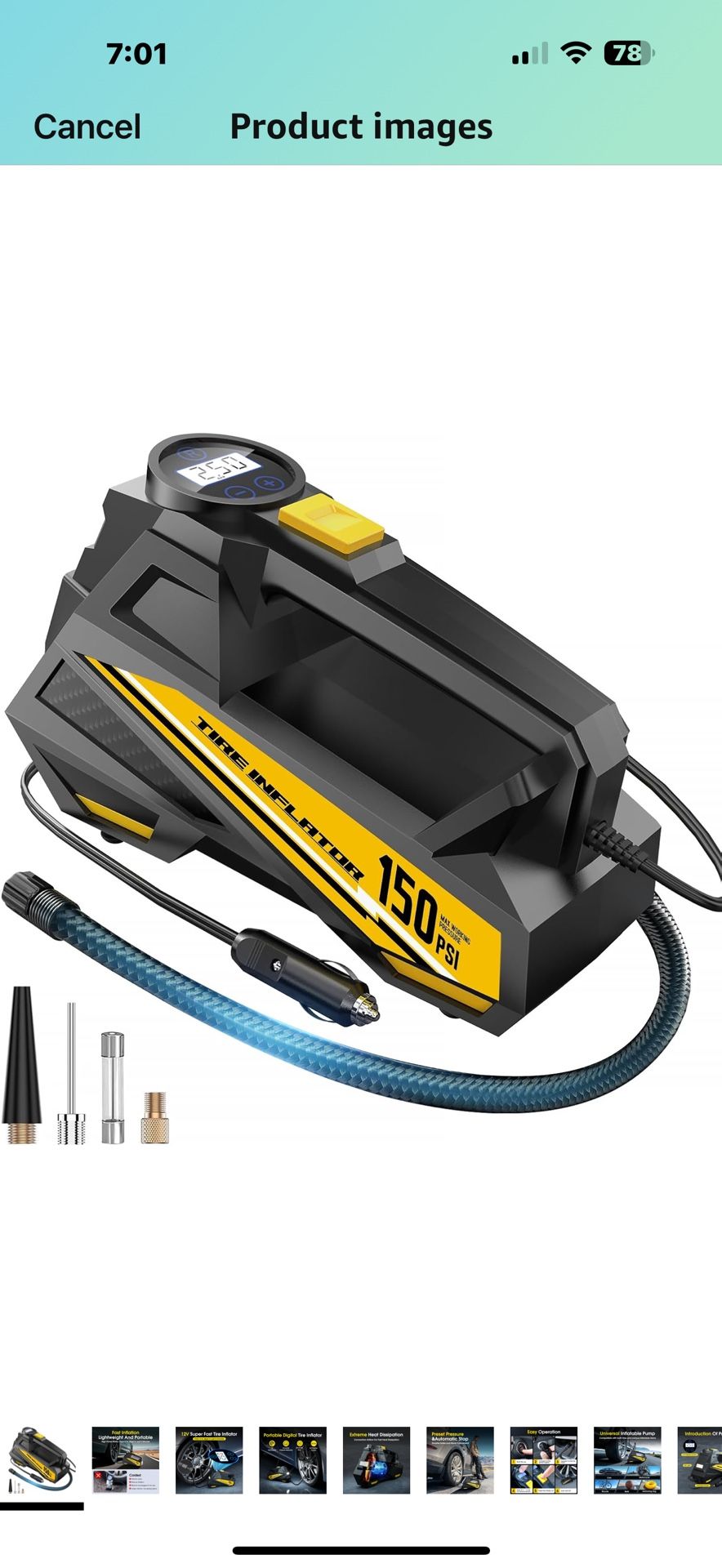 Tire Inflator Portable Air Compressor - DC 12V Air Pump for Car Tires with 150PSI LCD Digital Gauge & Emergency LED Light,Auto Tire Pump for Cars,Moto