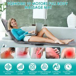 Full Body Massage Mat with Heat & Movable Shiatsu Neck Back Massager Pillow, Upgraded Massage Mattress Pad with 10 Vibration Motors, 2 Heating Pads & 