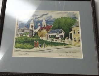 Mid 20th Century "Blue Shutters" Lithograph by William McK Spierer Framed SIGNED