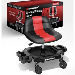 Rolling Shop Stool with Wheels, Garage Work Mechanic Stool with Backrest, Roller Mechanic Chair, Adjustable Height, 360° Swivel, Tool Tray Storage, 33