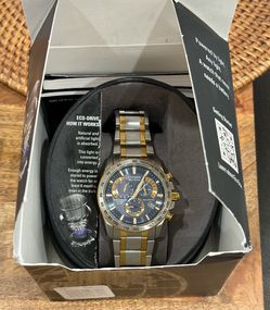 Citizen Eco-Drive Men's AT4004-52L Chronograph Two-Tone Perpetual Calendar Watch 42mm gold blue with box Rolex seiko omega