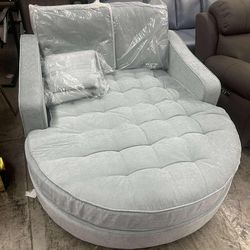 Merax 55" Modern Chaise Lounge Sofa Bed, Chenille Upholstered Couch with Tufted Seat and Removable & Adjustable Pillows for Living Room, Misty Green