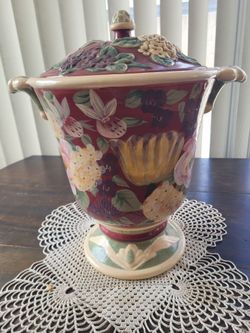 Large Ceramic Lidded Urn with Floral Design