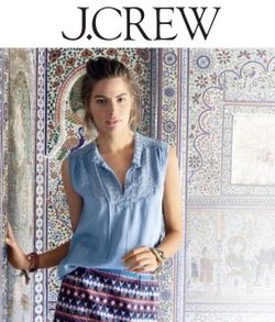 J Crew 100% Cotton Embroidered Chambray Tassel Yoke Tie Top Size 8