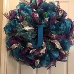Peacock Colored Personalized 18” Wreath