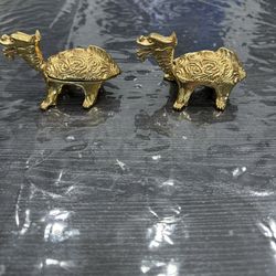 Pair of Solid brass turtle body with dragon head Gold Color Brass