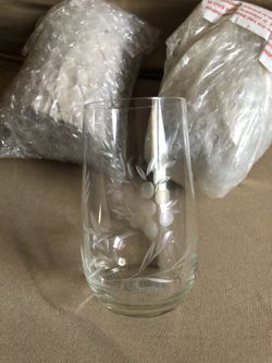 Set of 3 Small Drinking Glasses Etched flowers Design.