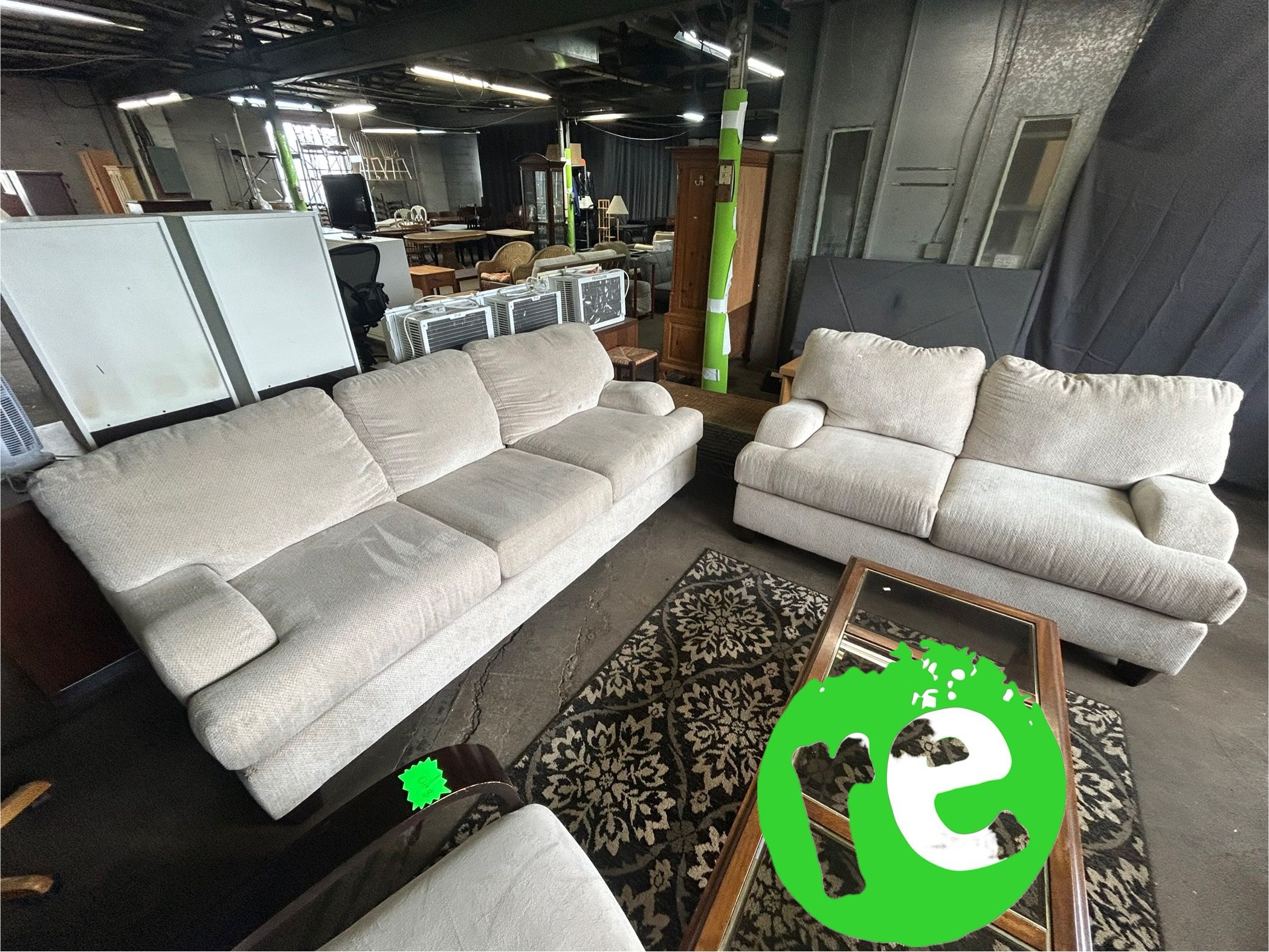Beige Living Room Set with 3 Seater Couch and Loveseat
