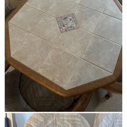 Dinette Table Set With 4 Rolling Chairs 