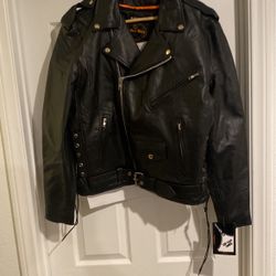 Men’s Police Style Black Leather Jacket 