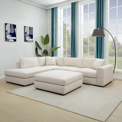 Andee Fabric Sectional with Ottoman, Tan