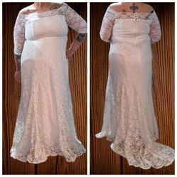 Torrid 14 Ivory Lace Fit And Flare Off Shoulder Dress