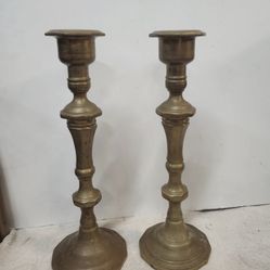 Vintage Set Of Very Tall Brass Candlestick Holders 14”