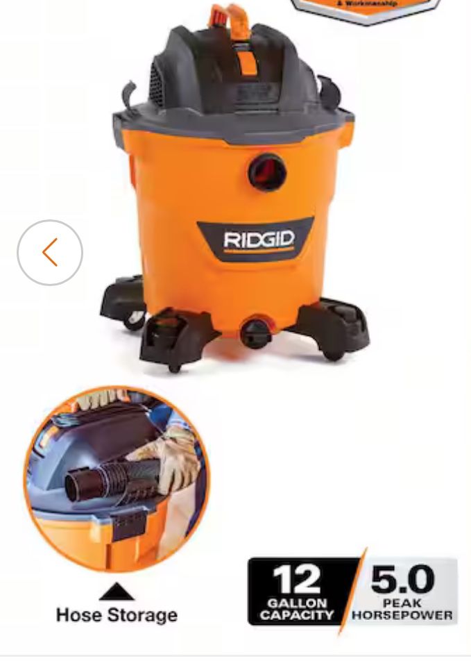 Used RIDGID 12 Gallon 5.0 Peak HP NXT Shop Vac Wet Dry Vacuum