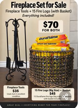 FIREPLACE SET FOR SALE 🔥15 LARGE DURAFLAME FIRELOGS. $70 for everything!!!