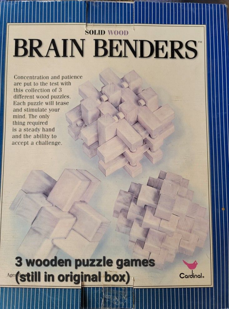 Brain Benders 3 Solid Wood Puzzles Set NIB