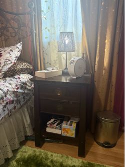 2 vintage Chinese style nightstands or end tables, w/ 2 drawers