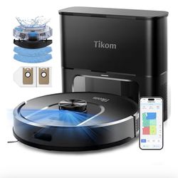 Tikom Robot Vacuum and Mop, 6000Pa Robotic Vacuum Cleaner with Self-Emptying Base, 90 Days Capacity, LiDAR Navigation, Home Mapping, Ideal for Pet Hai