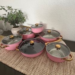 Pink and Gold Cookware Set with Glass Lids ✨new ✨