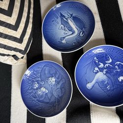 Royal Copenhagen Mother's Day  Plates Cobalt Blue 1978 (2) And 1982 Set Of 3 6”