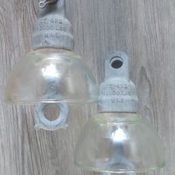 TWO VINTAGE SEDIVER GLASS CAP AND PIN  INSULATORS  CT-5R2, SED95 10000 LBS.