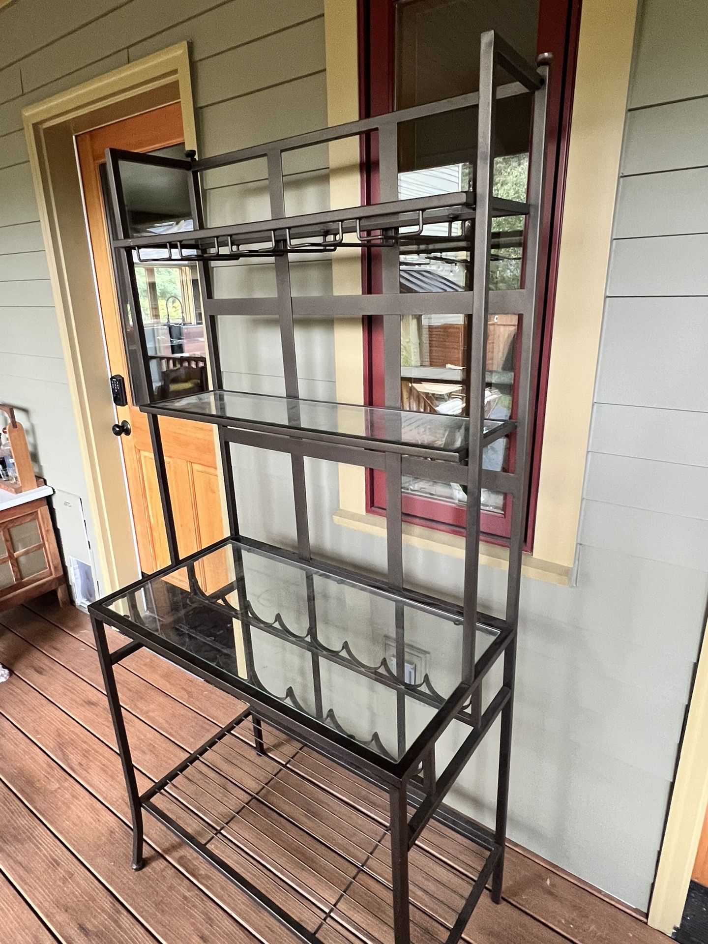 Metal And Glass Wine Bar With Shelves