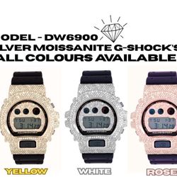 🔥 Moissanite G-Shock Watch Silver Bezel Moissanite VVS Model DW-6900