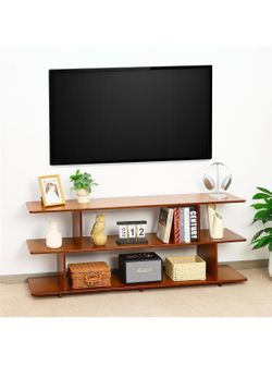 Brand New Bamboo TV Stand for TVs up to 65", 3 Tier Accent Entertainment Center with Storage Shelf, Modern Media TV Console Table for Living Room, Bed
