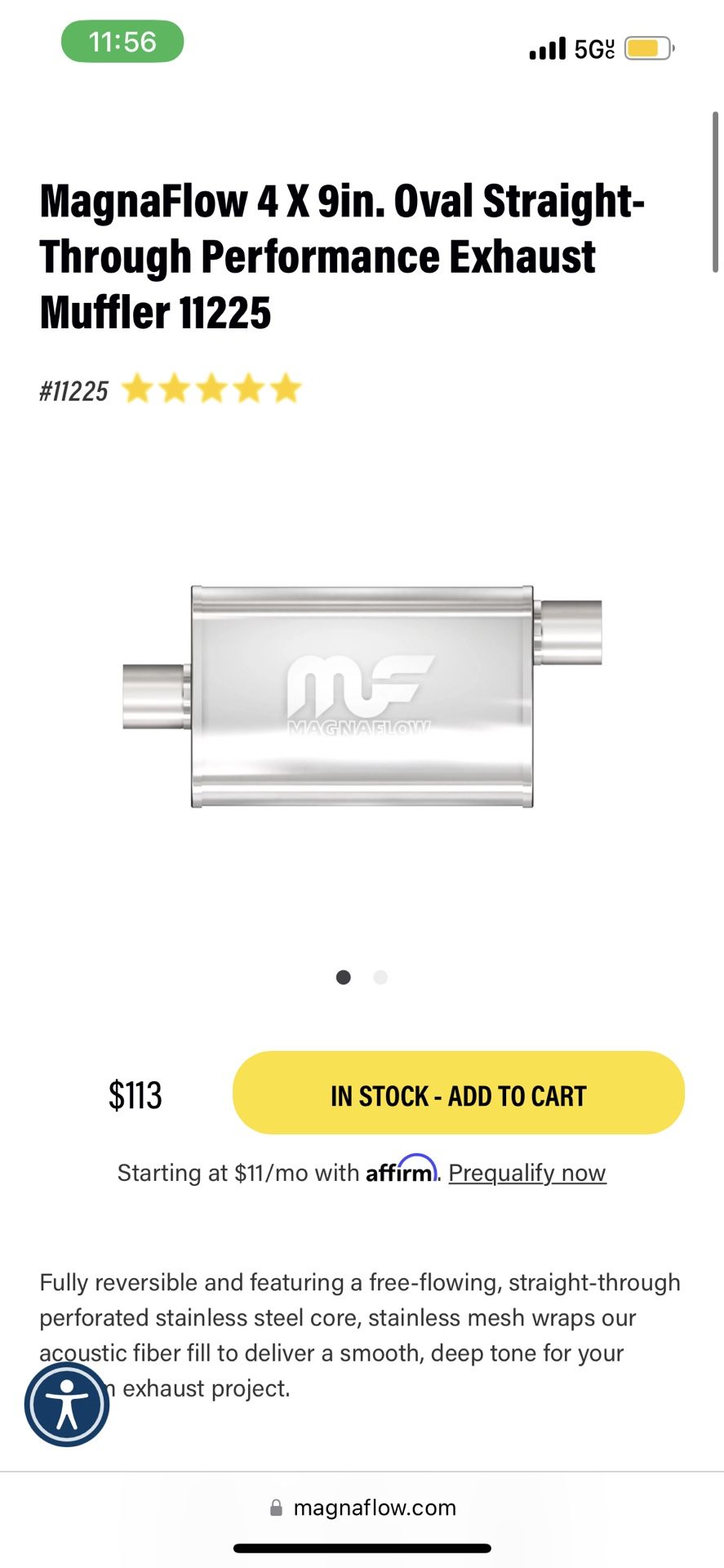 MagnaFlow 4 X 9in. Oval Straight-Through Performance Exhaust Muffler 11225