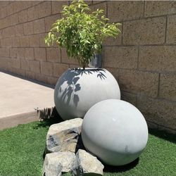 CONCRETE ROUND PLANTERS $225-$400 EACH. (LIGHT WEIGHT CEMENT)