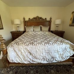 Bedroom Furniture Set – Solid Wood & Ornate Gold Trim – $250 (Full Set)