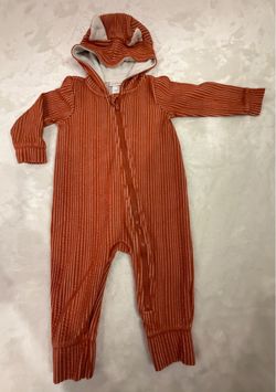 Cat & Jack Rust Infant/Baby Boy Striped Fox Hooded Zip-up Pajama Sleeper 6-9 Mo