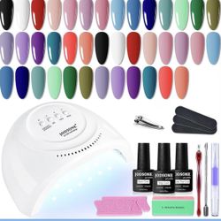 JODSONE - Kit de esmalte de uñas de gel de 20 colores con lámpara ultravioleta, capa superior mate, gel de uñas vibrante de alto brillo equipado con h
