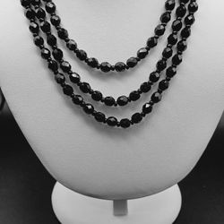 Necklace TRIPLE Strand Glass Beads Faceted