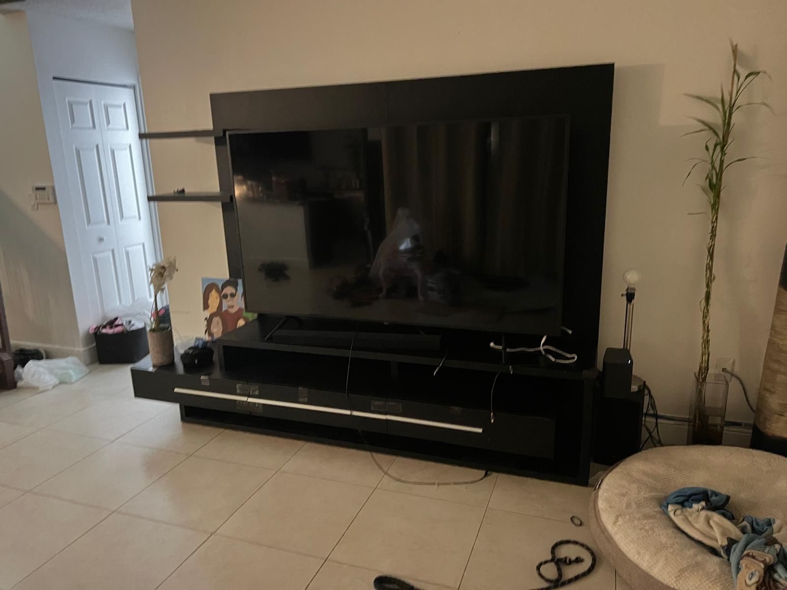 pick up today! black tv stand with storage and shelves