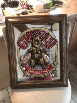 Grizzly Beer Canadian Lager Bar Mirror 16”x18”