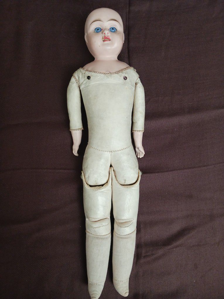 Antique 14.5in Doll - Leather Body with Metal Head
