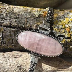 925 Silver Overlay Rose Quartz Bracelet