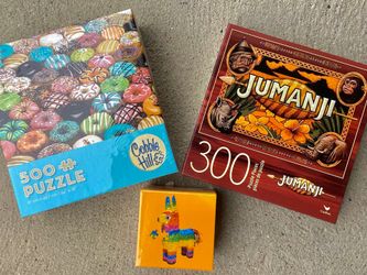3 NEW SEALED Jigsaw Puzzles Jumanji, Piñata, Cobble Hill Donuts Boardgames Entertainment 