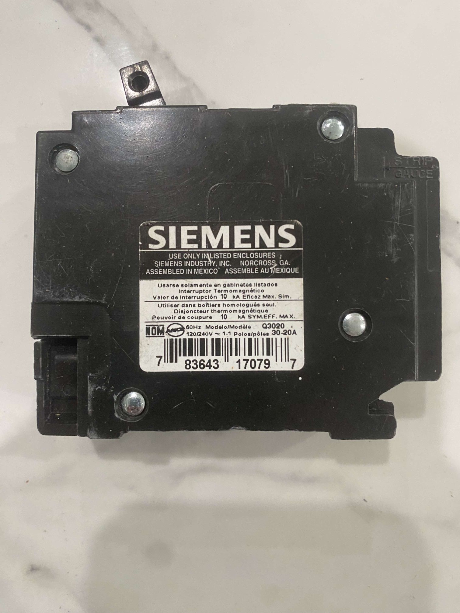 Q3020 SIEMENS 1 POLE 20/20 AMP 120/240 CIRCUIT BREAKER