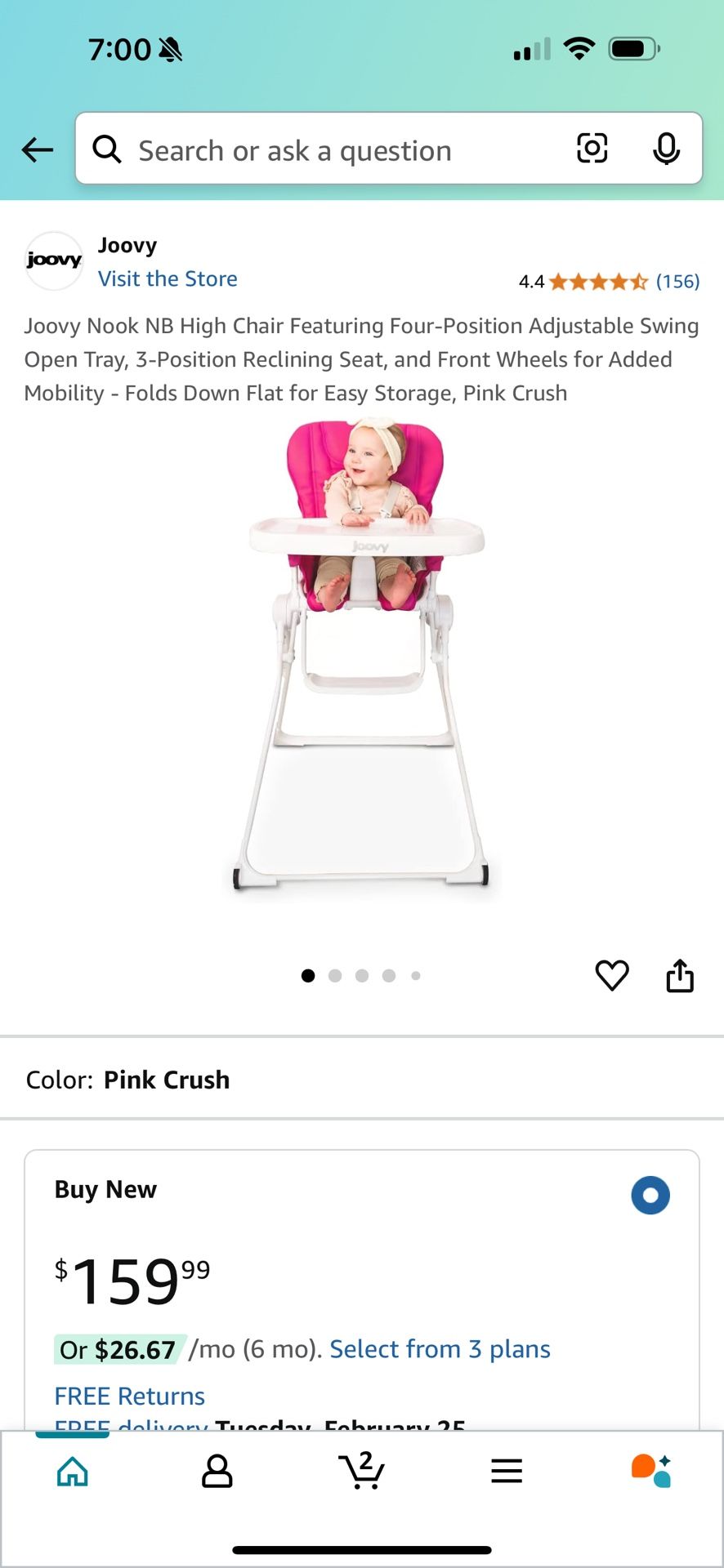 Joovy Nook High Chair Featuring Four Position Adjustable Swing