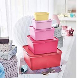 NewTupperware Keep Tabs Nesting Square Storage Containers Set of 5 Pink